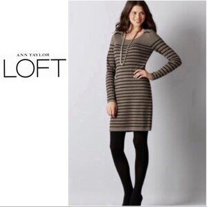 Ann Taylor Loft Light Brown & Black Stripped Sweater Dress, Size SP